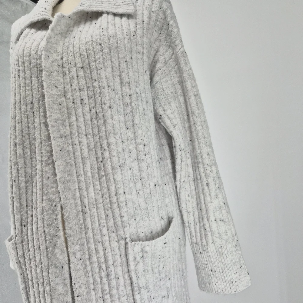 Song of Style Long Ribbed Knit Sz Large Soft Cardigan Duster Gray Fleck‎ Pockets